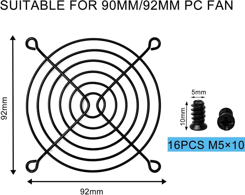 DVUIYYL 4 PCS 90mm 92mm Fan Grill Pc 92mm Fan Bracket Grill (Black) - Image 4